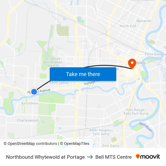 Northbound Whytewold at Portage to Bell MTS Centre map