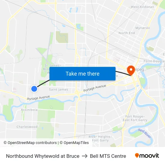 Northbound Whytewold at Bruce to Bell MTS Centre map
