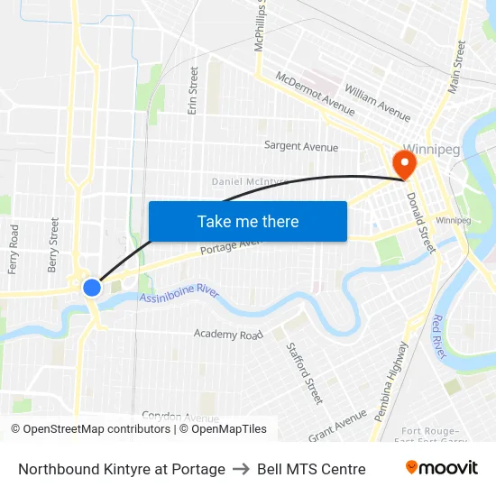 Northbound Kintyre at Portage to Bell MTS Centre map