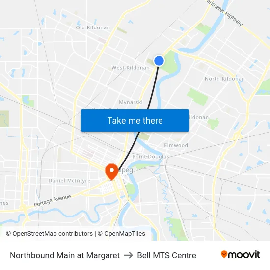Northbound Main at Margaret to Bell MTS Centre map