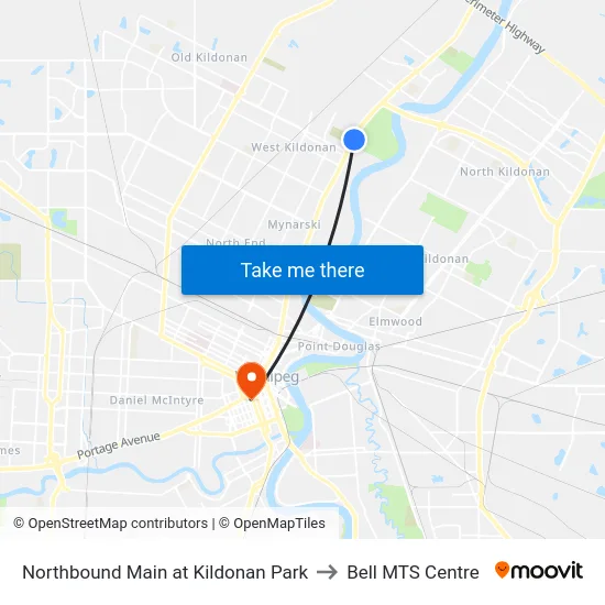 Northbound Main at Kildonan Park to Bell MTS Centre map