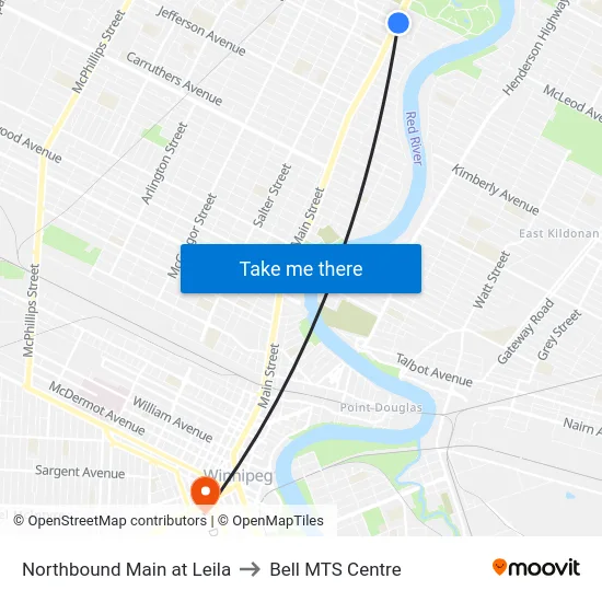 Northbound Main at Leila to Bell MTS Centre map