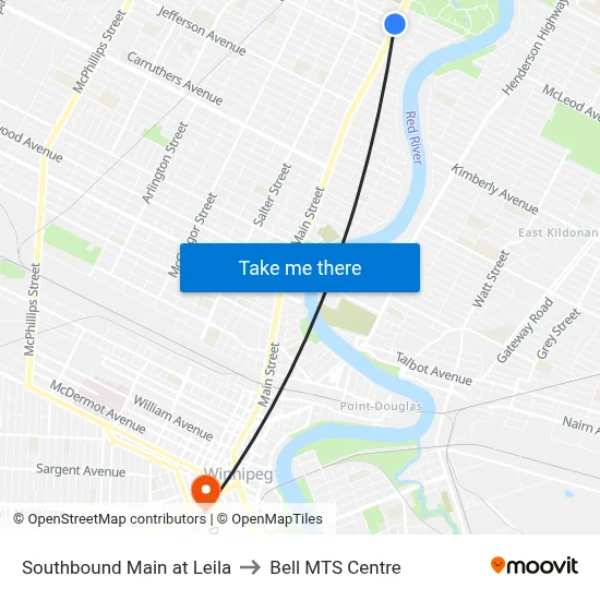 Southbound Main at Leila to Bell MTS Centre map
