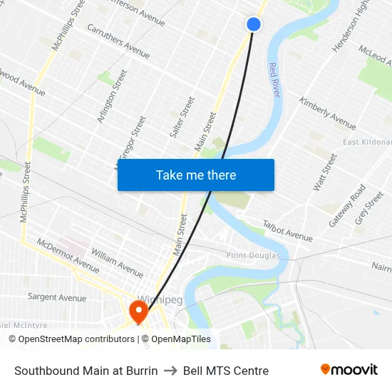 Southbound Main at Burrin to Bell MTS Centre map
