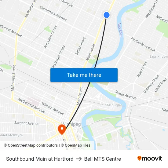 Southbound Main at Hartford to Bell MTS Centre map
