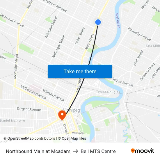 Northbound Main at Mcadam to Bell MTS Centre map