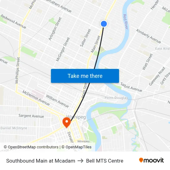 Southbound Main at Mcadam to Bell MTS Centre map
