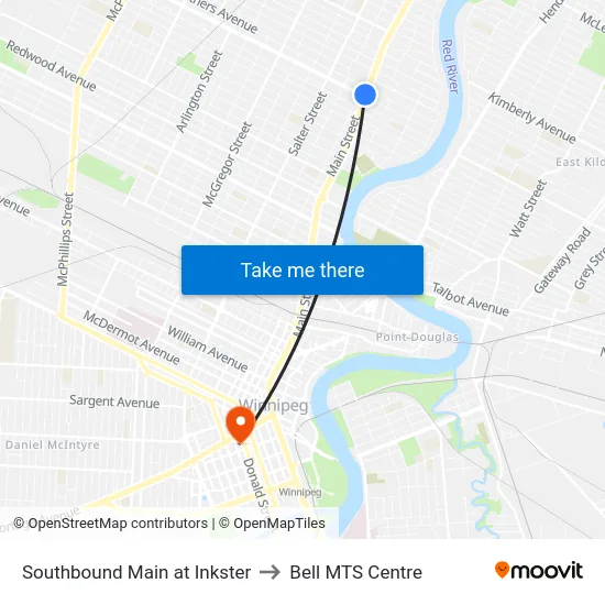 Southbound Main at Inkster to Bell MTS Centre map