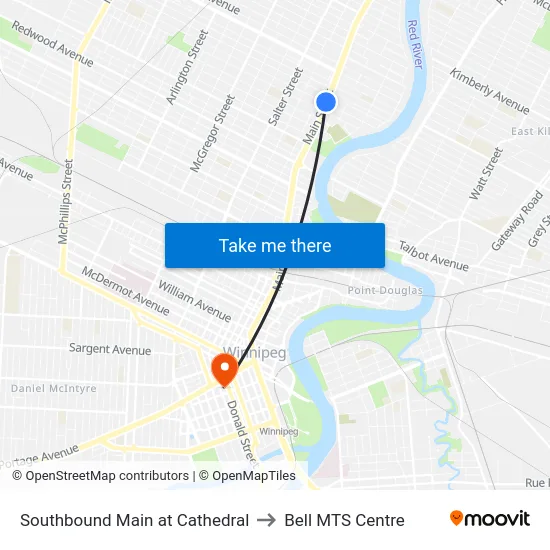 Southbound Main at Cathedral to Bell MTS Centre map