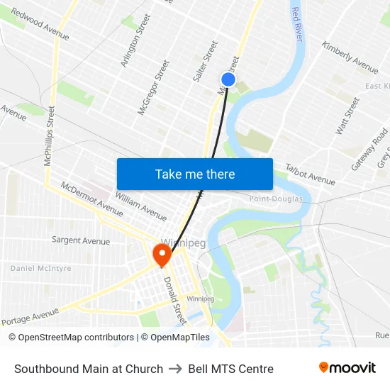 Southbound Main at Church to Bell MTS Centre map