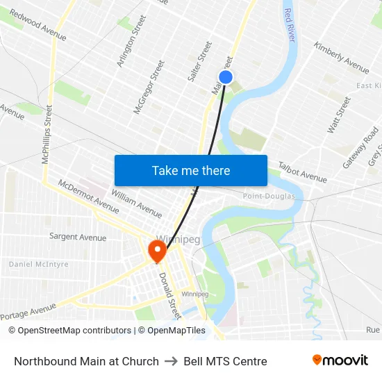 Northbound Main at Church to Bell MTS Centre map