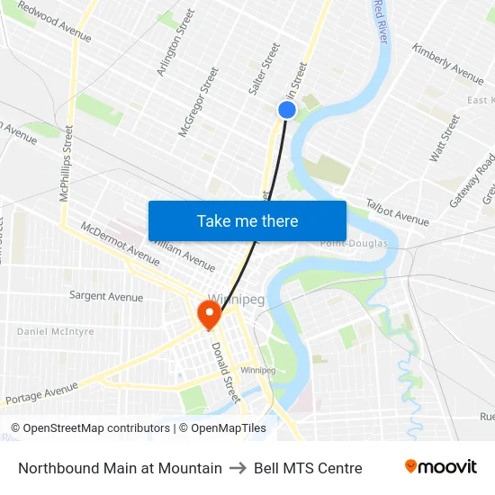 Northbound Main at Mountain to Bell MTS Centre map