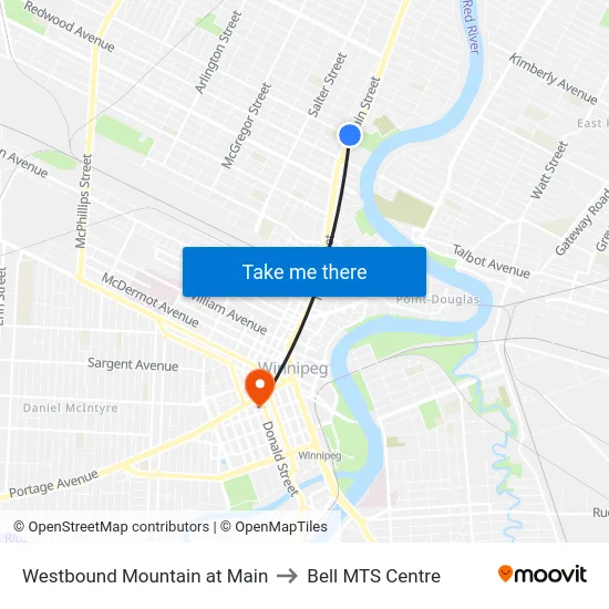 Westbound Mountain at Main to Bell MTS Centre map