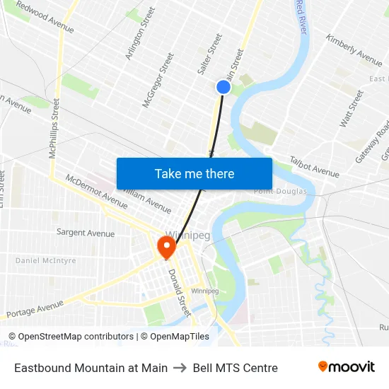 Eastbound Mountain at Main to Bell MTS Centre map