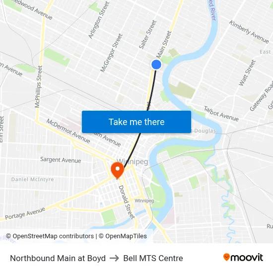 Northbound Main at Boyd to Bell MTS Centre map