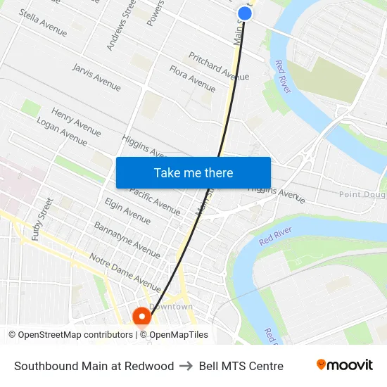 Southbound Main at Redwood to Bell MTS Centre map