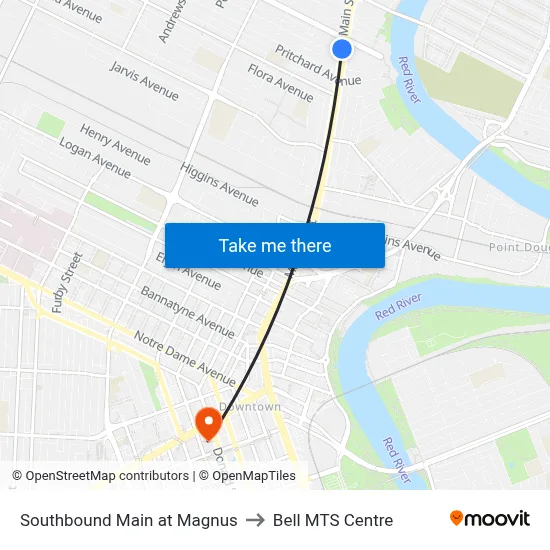 Southbound Main at Magnus to Bell MTS Centre map