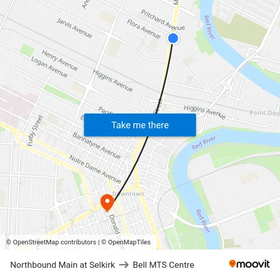 Northbound Main at Selkirk to Bell MTS Centre map
