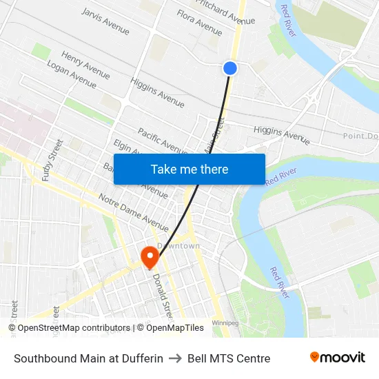 Southbound Main at Dufferin to Bell MTS Centre map