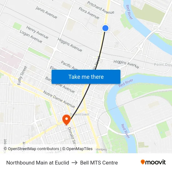 Northbound Main at Euclid to Bell MTS Centre map