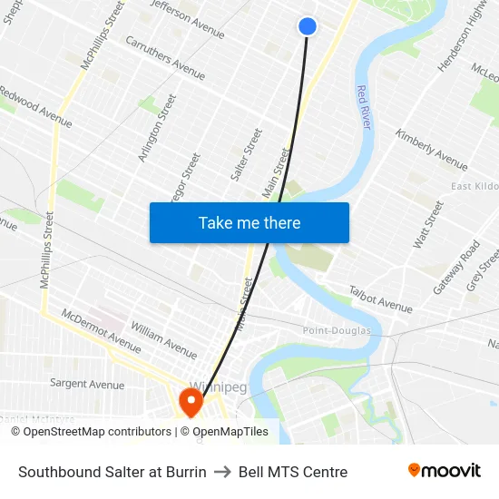 Southbound Salter at Burrin to Bell MTS Centre map
