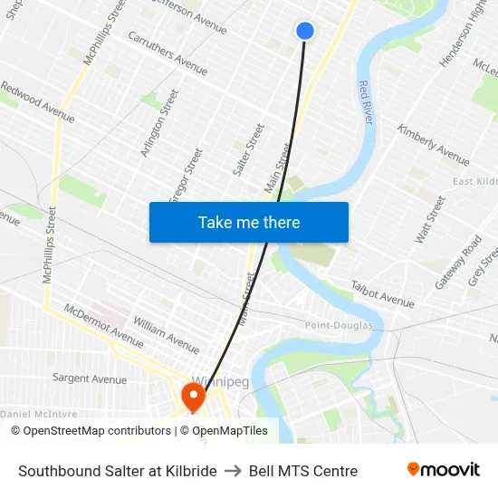 Southbound Salter at Kilbride to Bell MTS Centre map