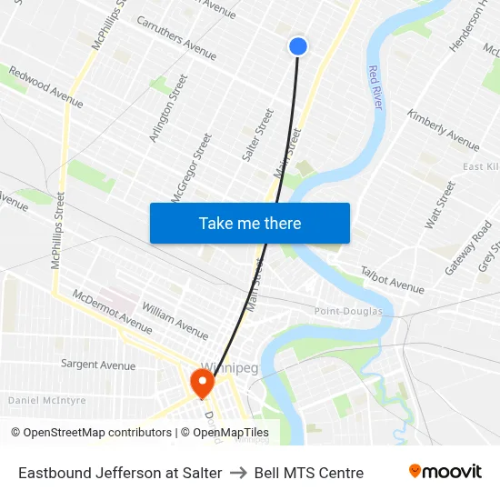 Eastbound Jefferson at Salter to Bell MTS Centre map