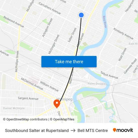 Southbound Salter at Rupertsland to Bell MTS Centre map