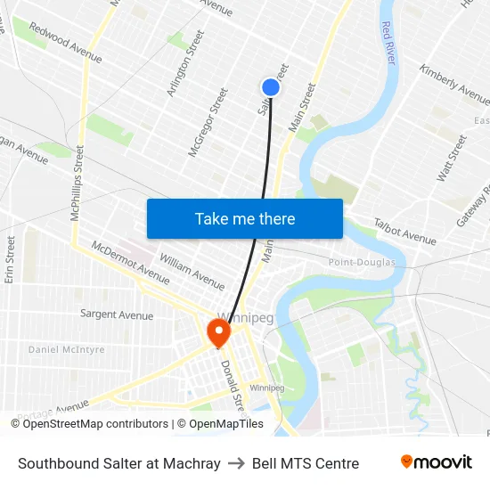 Southbound Salter at Machray to Bell MTS Centre map