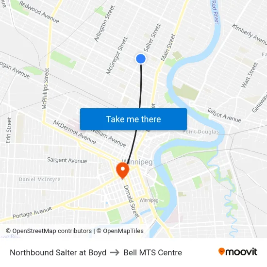 Northbound Salter at Boyd to Bell MTS Centre map