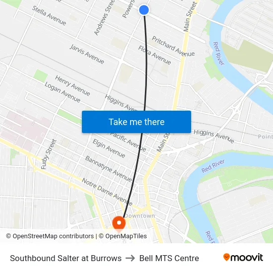 Southbound Salter at Burrows to Bell MTS Centre map