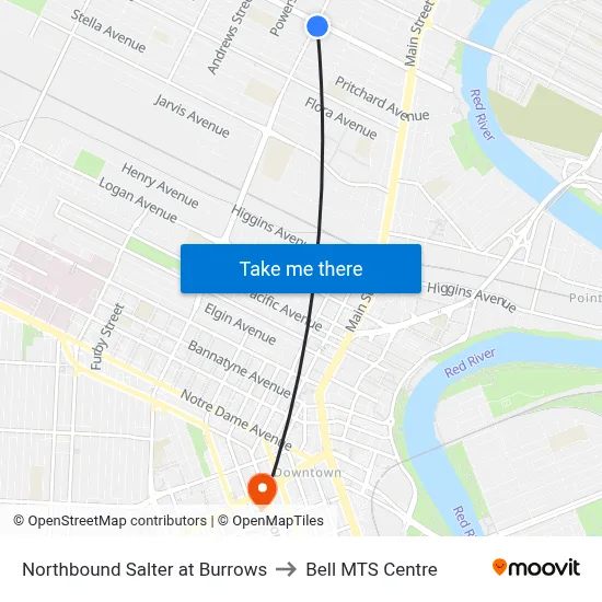 Northbound Salter at Burrows to Bell MTS Centre map