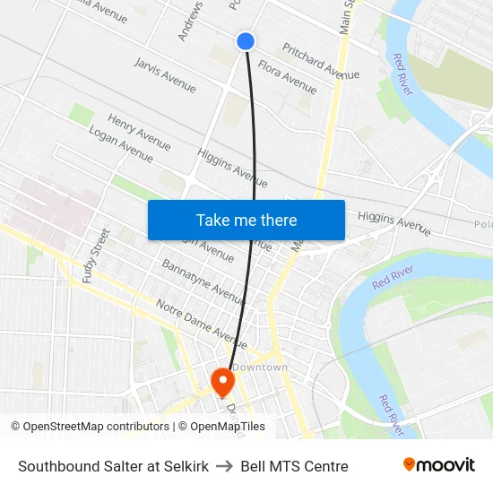 Southbound Salter at Selkirk to Bell MTS Centre map