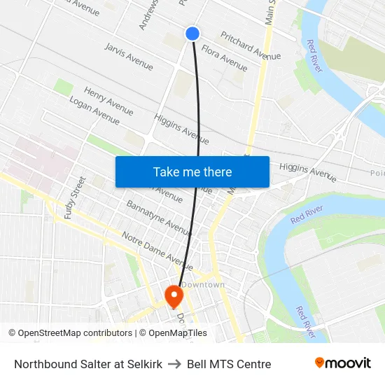 Northbound Salter at Selkirk to Bell MTS Centre map