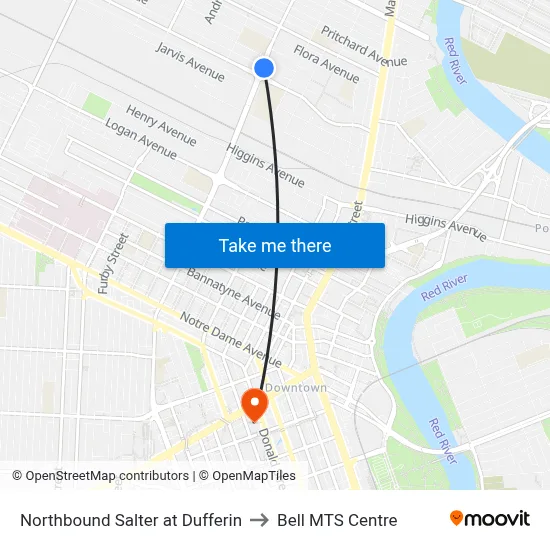 Northbound Salter at Dufferin to Bell MTS Centre map
