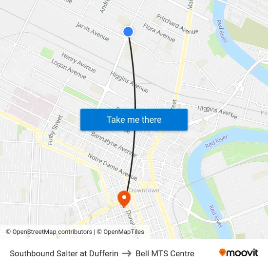 Southbound Salter at Dufferin to Bell MTS Centre map