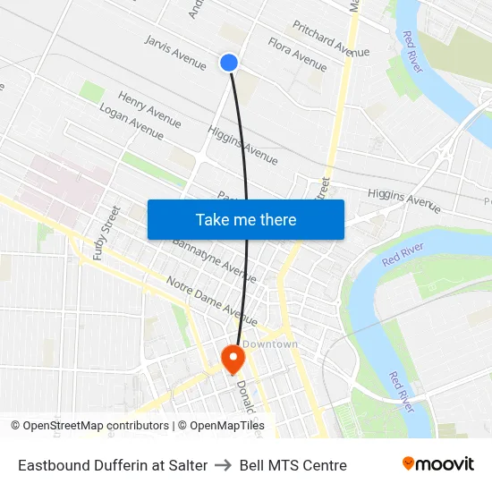 Eastbound Dufferin at Salter to Bell MTS Centre map