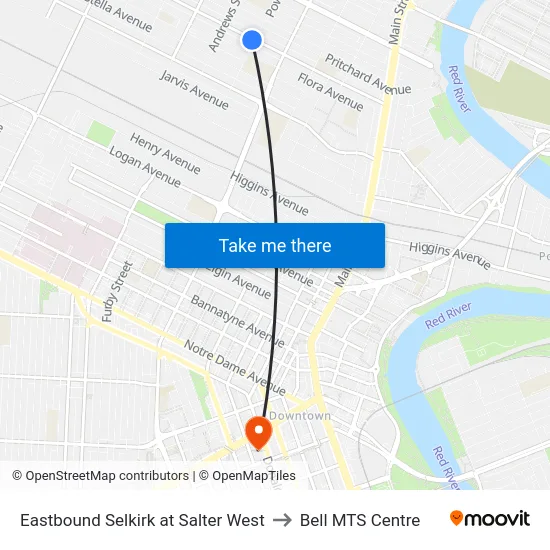 Eastbound Selkirk at Salter West to Bell MTS Centre map