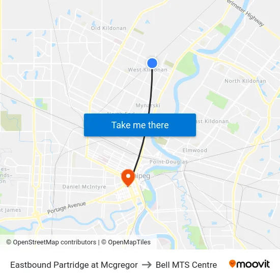 Eastbound Partridge at Mcgregor to Bell MTS Centre map
