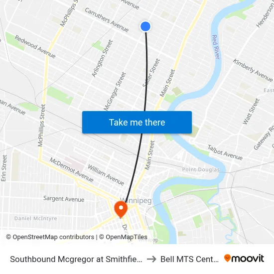 Southbound Mcgregor at Smithfield to Bell MTS Centre map