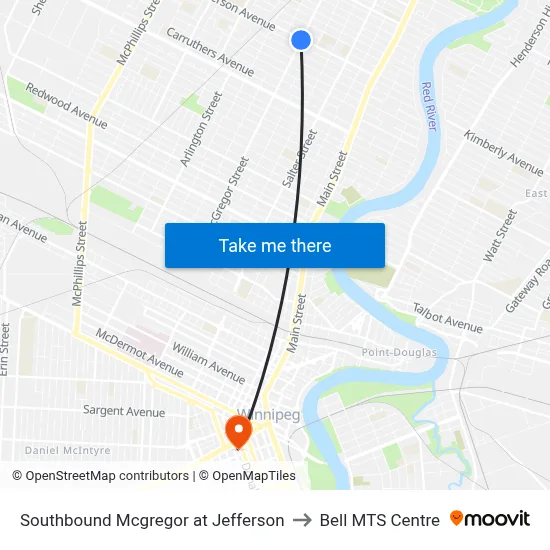 Southbound Mcgregor at Jefferson to Bell MTS Centre map