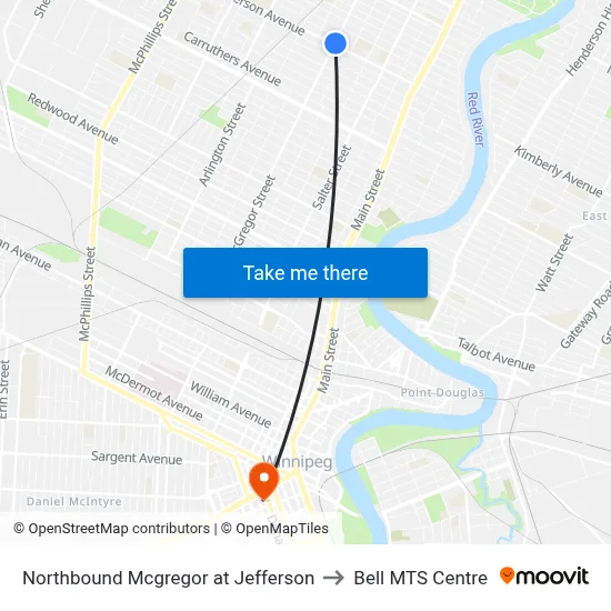 Northbound Mcgregor at Jefferson to Bell MTS Centre map