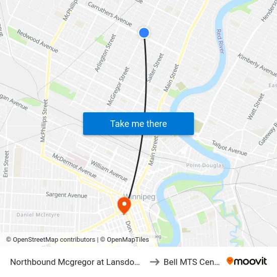 Northbound Mcgregor at Lansdowne to Bell MTS Centre map