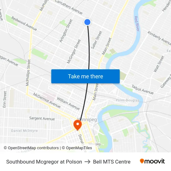 Southbound Mcgregor at Polson to Bell MTS Centre map