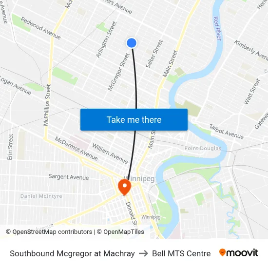 Southbound Mcgregor at Machray to Bell MTS Centre map