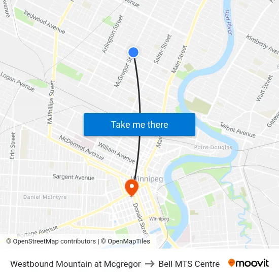 Westbound Mountain at Mcgregor to Bell MTS Centre map