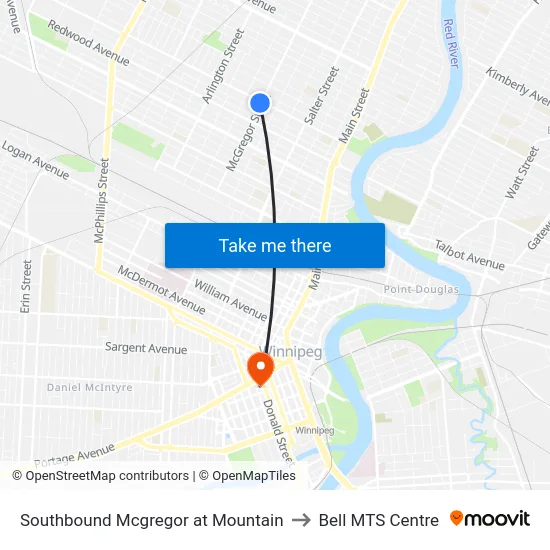 Southbound Mcgregor at Mountain to Bell MTS Centre map