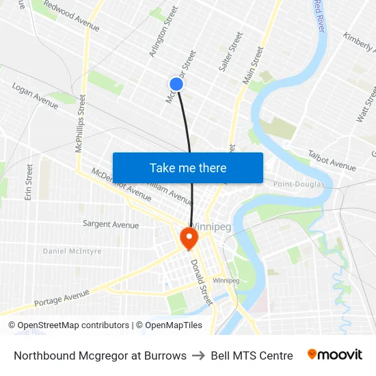 Northbound Mcgregor at Burrows to Bell MTS Centre map