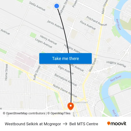 Westbound Selkirk at Mcgregor to Bell MTS Centre map