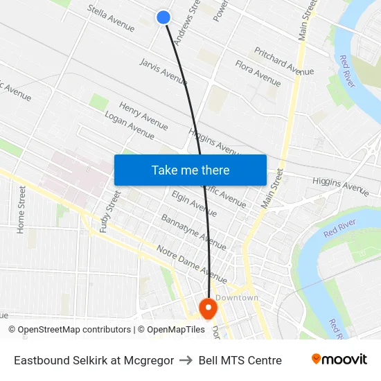 Eastbound Selkirk at Mcgregor to Bell MTS Centre map